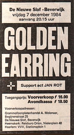 Golden Earring show ad December 07 1984 Beverwijk - De Nieuwe Slof